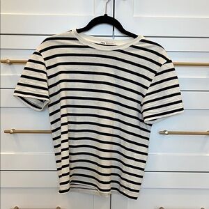 Zara  Short Sleeve navy and White Striped Tee